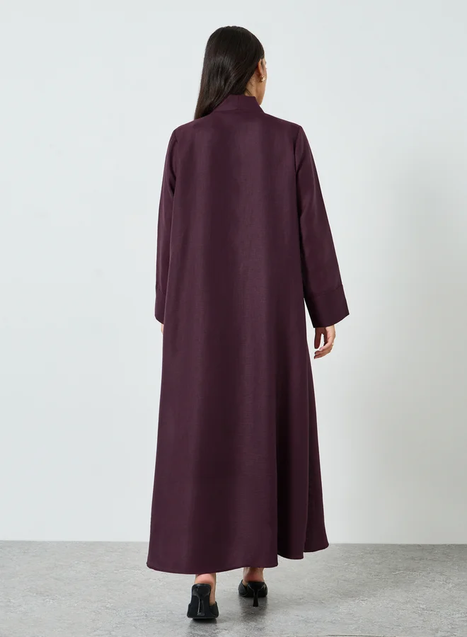 Amirah  Purple Linen Look Front Open Abaya for Women | Best Price UAE