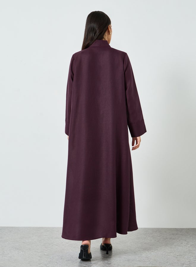 Amirah Purple Linen Look Front Open Abaya - Image 3