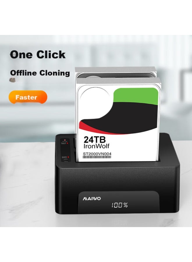 MAIWO محطة توصيل الأقراص الصلبة الميكانيكية من ماي وو 2.5/3.5 بوصة ذات bay مزدوج، جهاز نسخ الأقراص الصلبة الخارجي Usb3.0، منفذ تسلسلي، عرض رقمي لتقدم النسخ K3082a - Image 1