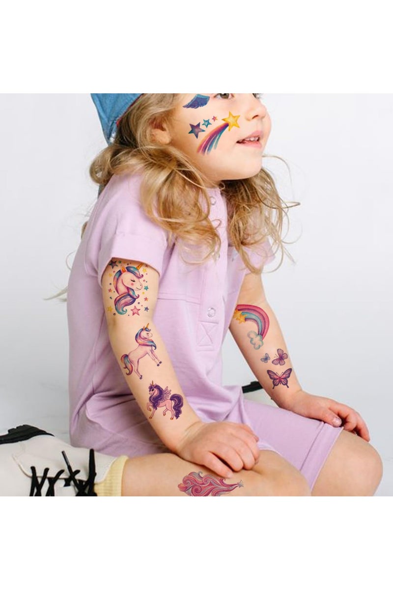 قوس قزح أورينبو 12 ورقة من وشم حورية البحر يونيكورن اللامعة، ملصقات لامعة لحفلات أعياد الميلاد للفتيات، هدايا وحشوات أكياس الهدايا - Image 3