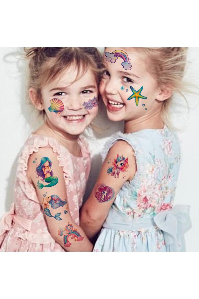 قوس قزح أورينبو 12 ورقة من وشم حورية البحر يونيكورن اللامعة، ملصقات لامعة لحفلات أعياد الميلاد للفتيات، هدايا وحشوات أكياس الهدايا - Image 4