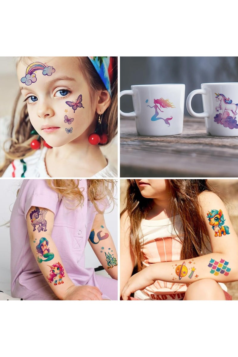 قوس قزح أورينبو 12 ورقة من وشم حورية البحر يونيكورن اللامعة، ملصقات لامعة لحفلات أعياد الميلاد للفتيات، هدايا وحشوات أكياس الهدايا - Image 5