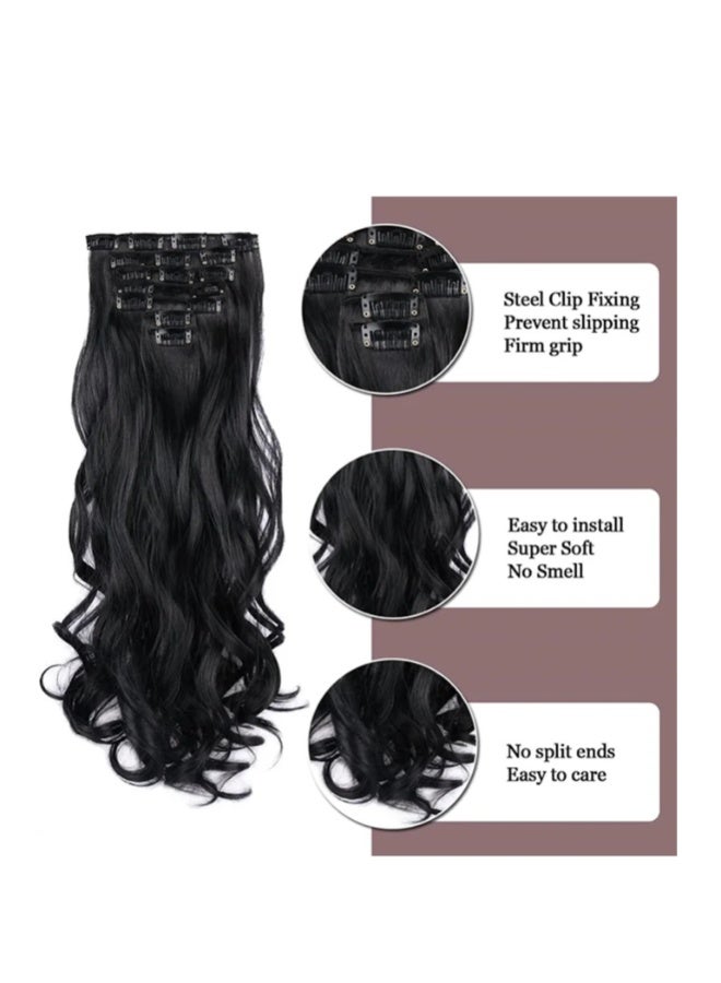 6 Pcs Clip In Hair Extensions, 22 Inches Long Wavy Invisible Clip Thick Hairpieces Soft Full Head Synthetic Fiber for Women Daily Use (Black) - Image 5