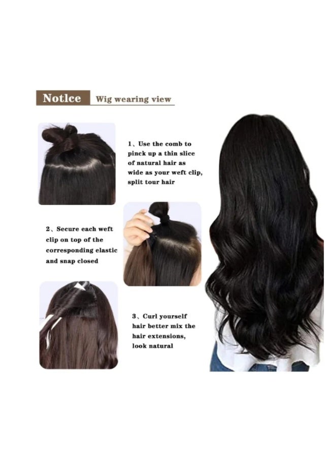 6 Pcs Clip In Hair Extensions, 22 Inches Long Wavy Invisible Clip Thick Hairpieces Soft Full Head Synthetic Fiber for Women Daily Use (Black) - Image 2