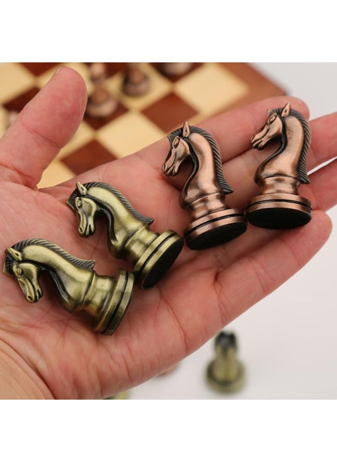 Agirlgle - Agirlgle Retro Metal Chess Set with Folding Wooden Chess Board and Classic Handmade Standard Pieces Metal Chess Set for Kids Adult - Image 1