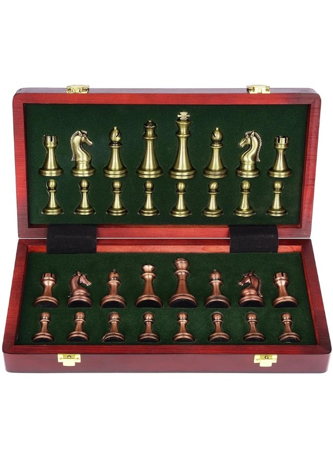 Agirlgle - Agirlgle Retro Metal Chess Set with Folding Wooden Chess Board and Classic Handmade Standard Pieces Metal Chess Set for Kids Adult - Image 1