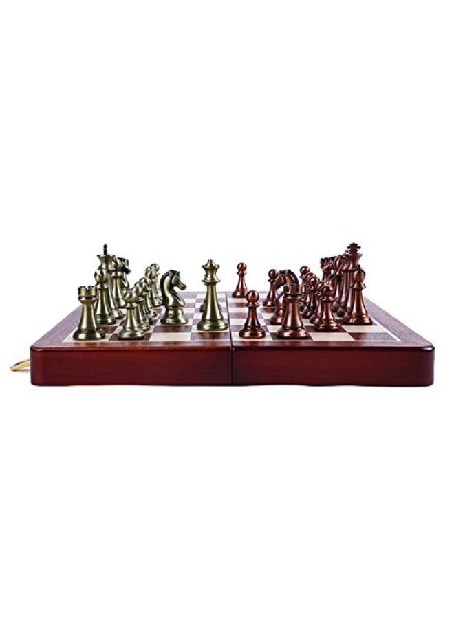Agirlgle - Agirlgle Retro Metal Chess Set with Folding Wooden Chess Board and Classic Handmade Standard Pieces Metal Chess Set for Kids Adult - Image 1