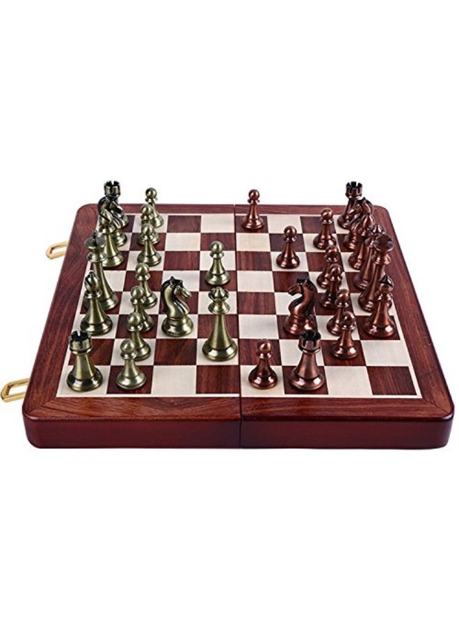 Agirlgle - Agirlgle Retro Metal Chess Set with Folding Wooden Chess Board and Classic Handmade Standard Pieces Metal Chess Set for Kids Adult - Image 1