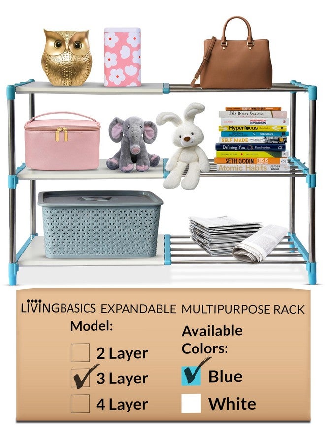 LIVINGBASICS Plastic Multipurpose Storage Rack For Kitchen/Clothes/Bookshelf/Shoes Stand (3 Layer, Cyan Blue Multi-Purpose Rack) - Image 1