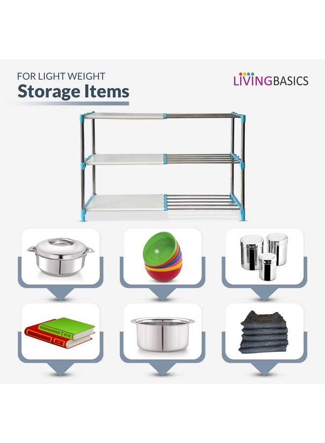 LIVINGBASICS Plastic Multipurpose Storage Rack For Kitchen/Clothes/Bookshelf/Shoes Stand (3 Layer, Cyan Blue Multi-Purpose Rack) - Image 4