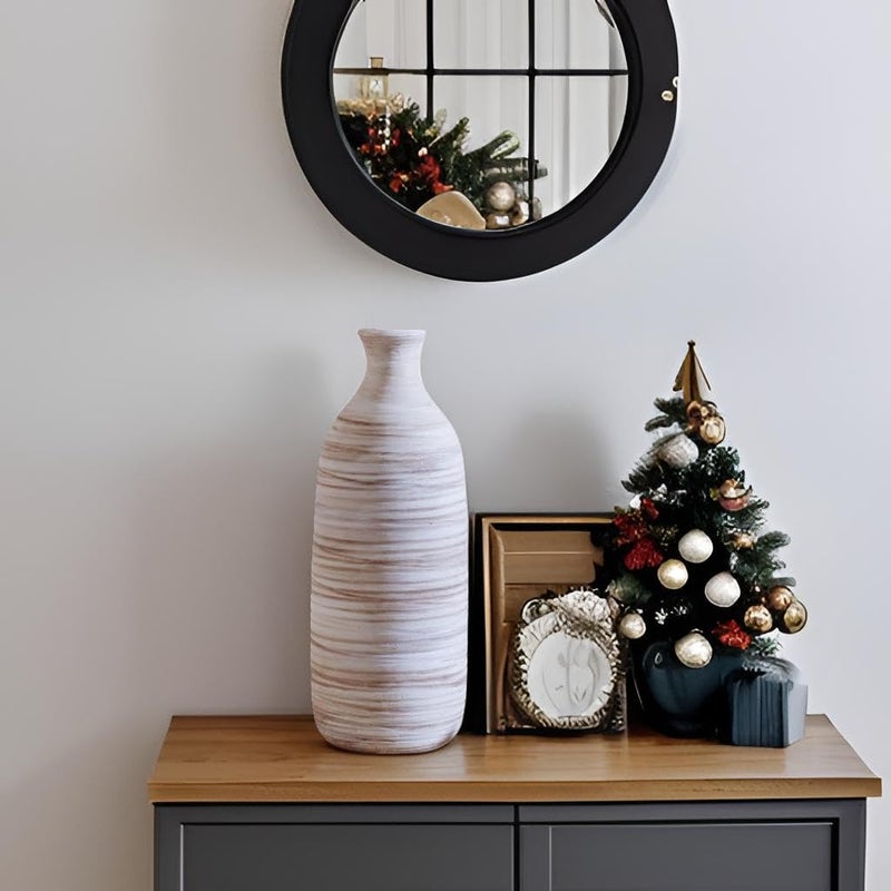 ALMA White Ceramic Vase 11 inch Tall  Handmade Boho Vase for Eucalyptus Leaf Branch|Small Pampas Grass Vase for Minimalist Home Decor  Coastal  Modern Bohemian Style Decor - Image 2