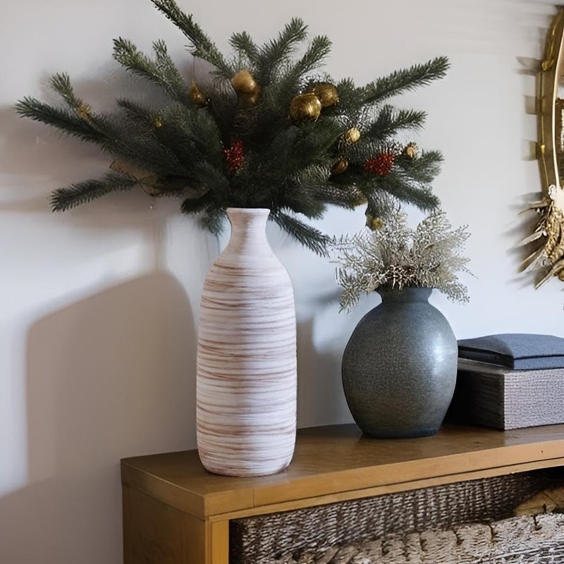 ALMA White Ceramic Vase 11 inch Tall  Handmade Boho Vase for Eucalyptus Leaf Branch|Small Pampas Grass Vase for Minimalist Home Decor  Coastal  Modern Bohemian Style Decor - Image 3