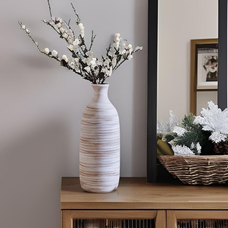 ALMA White Ceramic Vase 11 inch Tall  Handmade Boho Vase for Eucalyptus Leaf Branch|Small Pampas Grass Vase for Minimalist Home Decor  Coastal  Modern Bohemian Style Decor - Image 4