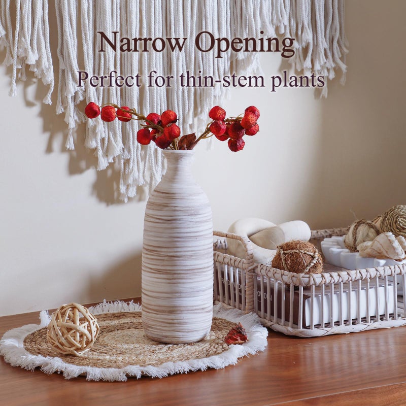 ALMA White Ceramic Vase 11 inch Tall  Handmade Boho Vase for Eucalyptus Leaf Branch|Small Pampas Grass Vase for Minimalist Home Decor  Coastal  Modern Bohemian Style Decor - Image 5