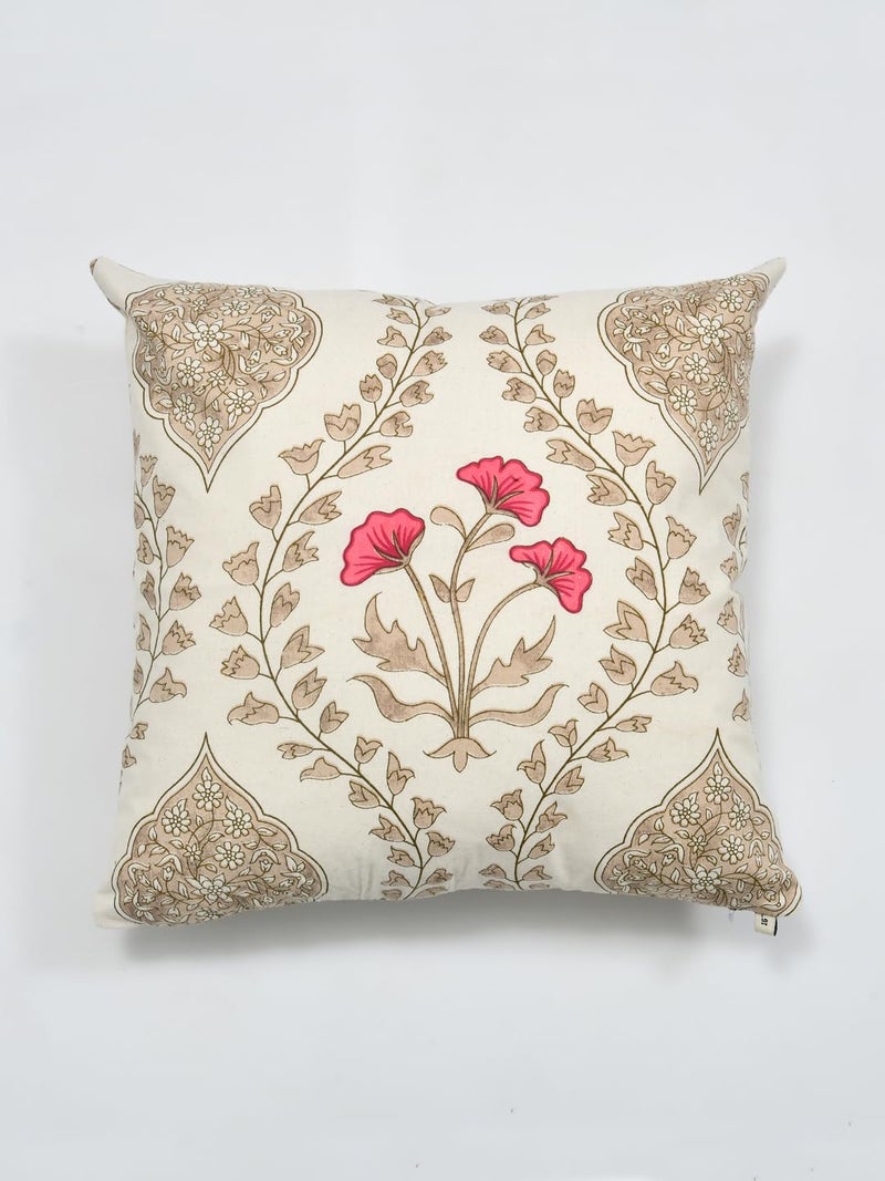 Clasiko Cotton Cushion Covers; Living Room Throw Cushion; Set of 2; 16x16 Inches; Pink Beige Floral - Image 4