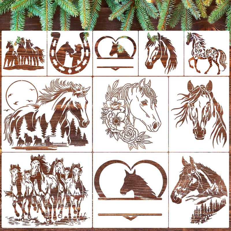 zosylley Animal Wood Burning Stencils for Painting 12â€ Horse Stencil Animal Stencils for Crafts T-Shirt Fabric Wood DIY - Image 1