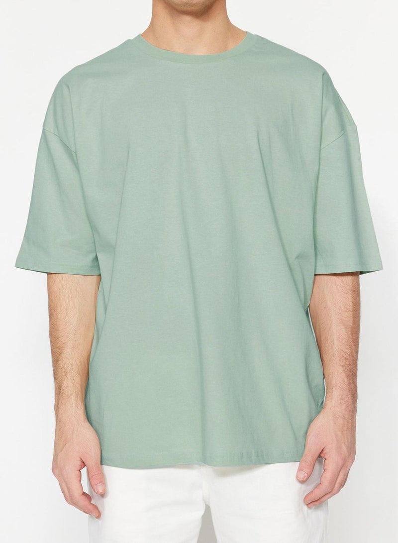 trendyol Dark Mint Oversize Basic T-Shirt 100% Cotton Short Sleeve - Image 4