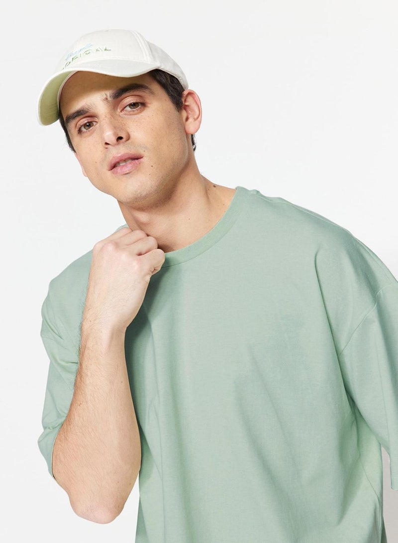 trendyol Dark Mint Oversize Basic T-Shirt 100% Cotton Short Sleeve - Image 1