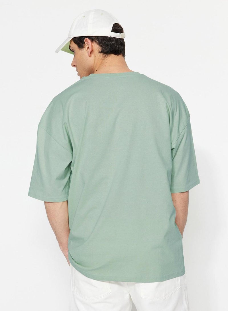 trendyol Dark Mint Oversize Basic T-Shirt 100% Cotton Short Sleeve - Image 3