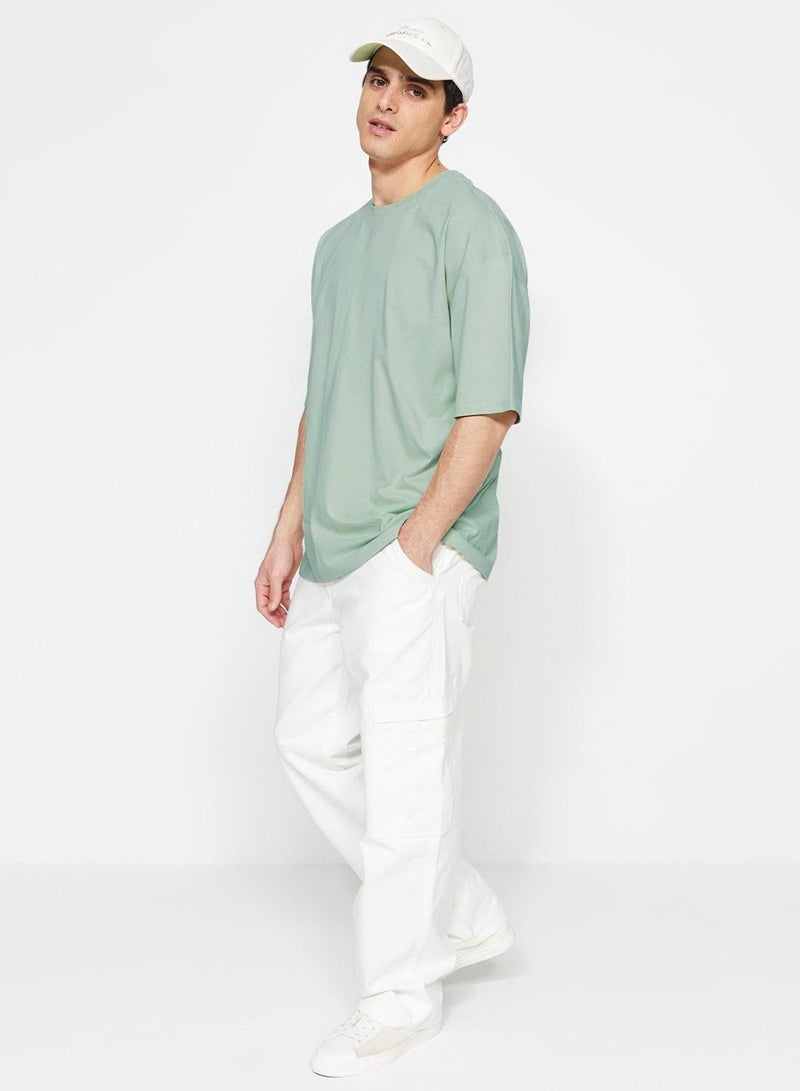 trendyol Dark Mint Oversize Basic T-Shirt 100% Cotton Short Sleeve - Image 5