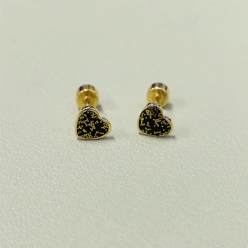 Dtja 18g Titanium Heart Love Earrings for Women Stainless Steel Hypoallergenic Cute Tiny Sequins Stud Cartilage Tragus Screw Back Post Sensitive Ear (Black Gold-Tone) - Image 5