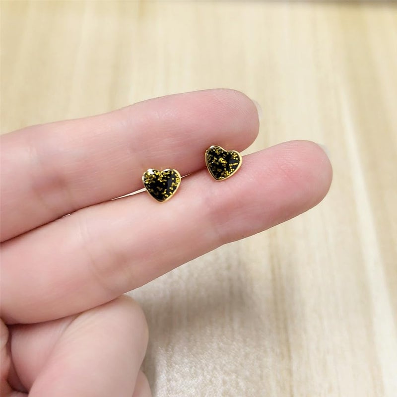 Dtja 18g Titanium Heart Love Earrings for Women Stainless Steel Hypoallergenic Cute Tiny Sequins Stud Cartilage Tragus Screw Back Post Sensitive Ear (Black Gold-Tone) - Image 4