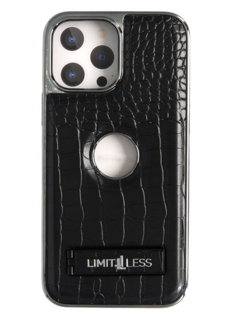 Leather Case for iPhone 13 Pro Max, Back Protector Slim Fit, Soft Grip Luxury Leather Cover, Logo Cutouts, Anti-Scratch Full Phone Back Case with Shockproof and Fall Protection, Black