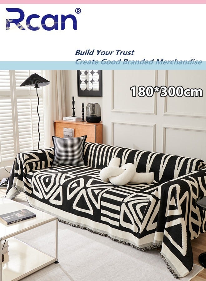 ركان غطاء أريكة هندسي من الجاكار، غطاء أريكة ناعم قابل للعكس وقابل للغسل، غطاء أريكة مزخرف لـ 3 وسائد، غطاء أريكة واقي للأثاث مع شرابات، أغطية أريكة 180*300 سم - Image 1