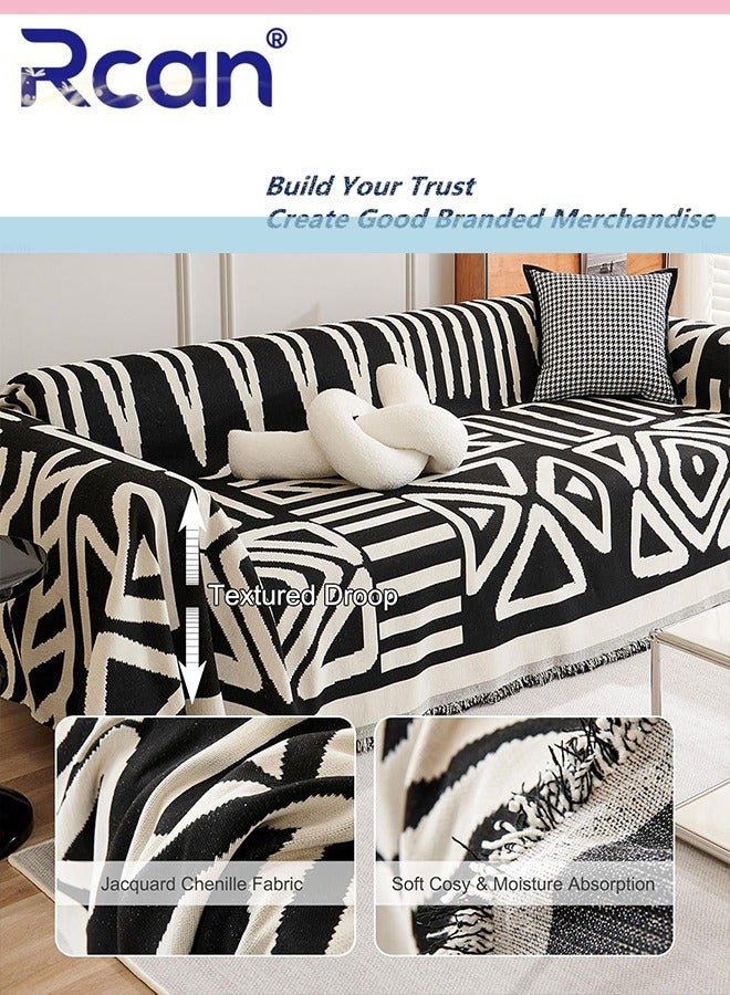 ركان غطاء أريكة هندسي من الجاكار، غطاء أريكة ناعم قابل للعكس وقابل للغسل، غطاء أريكة مزخرف لـ 3 وسائد، غطاء أريكة واقي للأثاث مع شرابات، أغطية أريكة 180*300 سم - Image 3