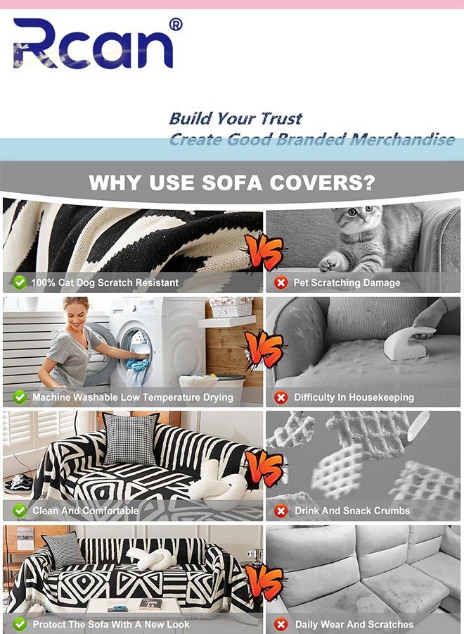 ركان غطاء أريكة هندسي من الجاكار، غطاء أريكة ناعم قابل للعكس وقابل للغسل، غطاء أريكة مزخرف لـ 3 وسائد، غطاء أريكة واقي للأثاث مع شرابات، أغطية أريكة 180*300 سم - Image 4