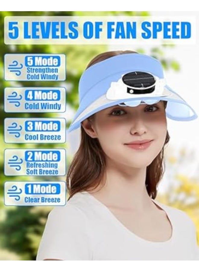 Solar Fan Hat, Sun Visor Hats with Fan, Men and Women Solar Powered Fan Hat, 5 Levels of Fan Speed, 5-10 H Work, Solar and Fan Hat for Fishing, Portable Fan Hat Adjustable Visor for Women - Image 3