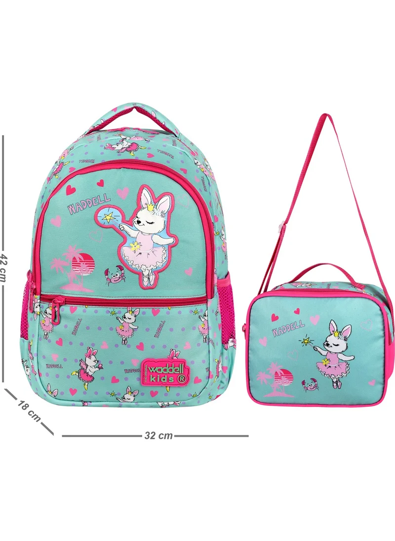 واديل Licensed Rabbit Leather Embroidery Patterned Girls Primary School Backpack and Lunch Bag