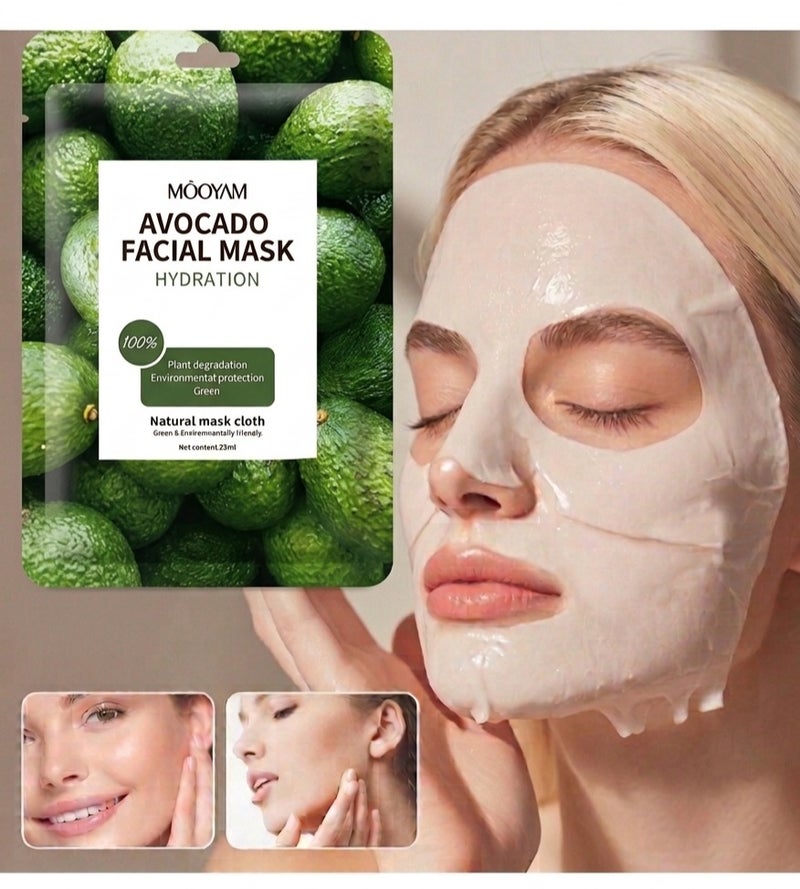 Avocado Nourishing Facial Sheet Mask for Intense Hydration, Skin Barrier Reinforcement & Deep Repair - Enriched with Natural Avocado Extract, Hyaluronic Acid & Vitamin Complex