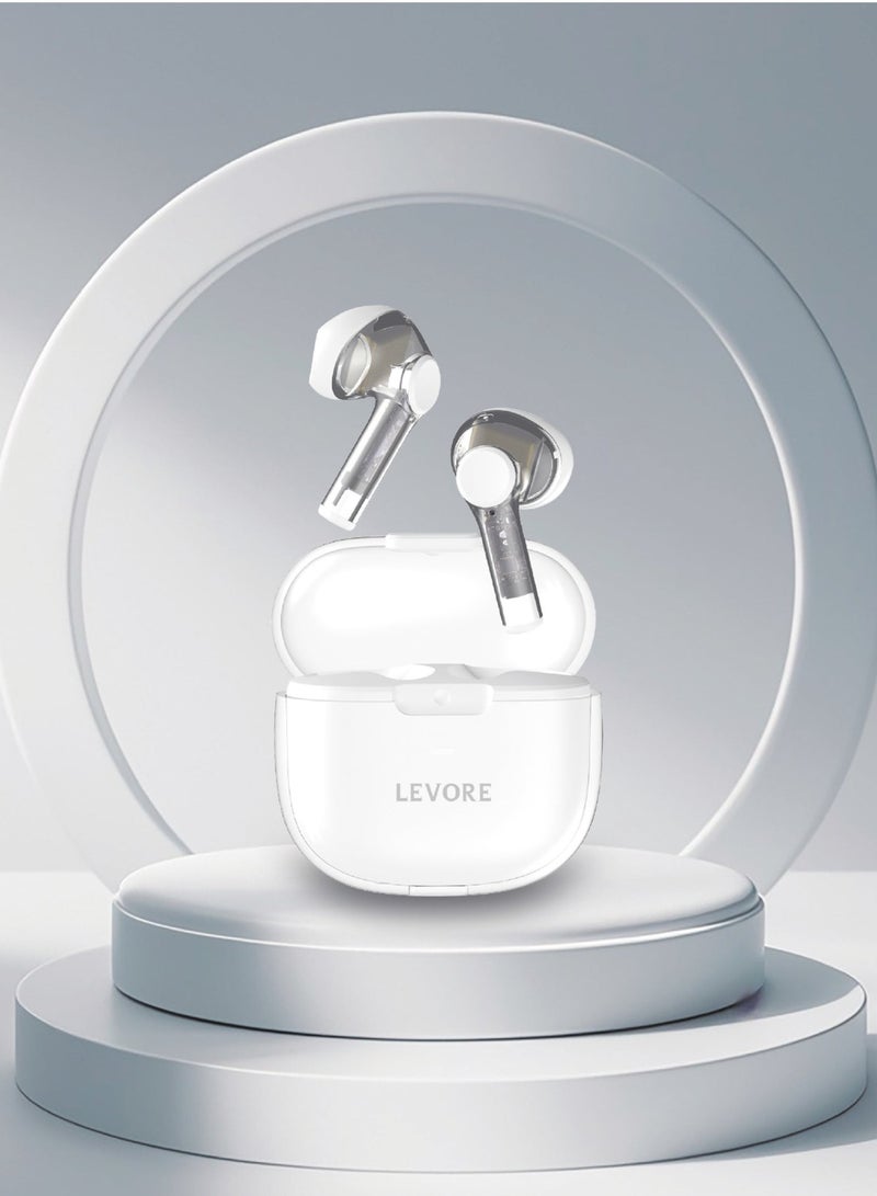 Levore LBT310 TWS Earphone, Noise Cancellation, Magenetic Wireless Charging, 5 Hrs Music Time, 4 Hrs Talk Time, Bluetooth, 25 Hours Playtime, White | LBT310-WH - Image 1