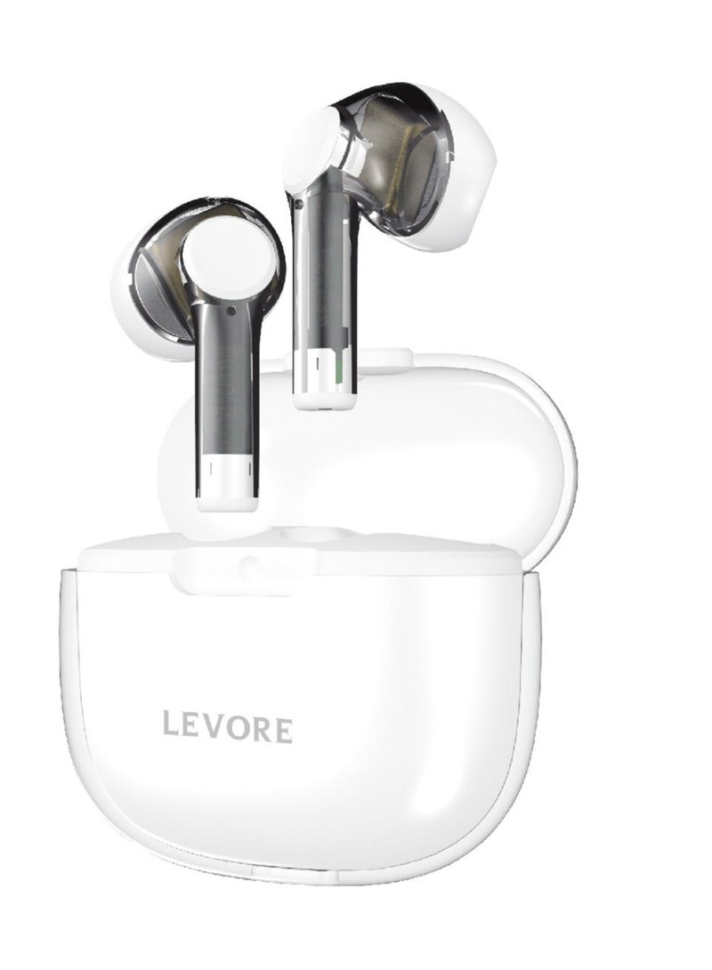 Levore LBT310 TWS Earphone, Noise Cancellation, Magenetic Wireless Charging, 5 Hrs Music Time, 4 Hrs Talk Time, Bluetooth, 25 Hours Playtime, White | LBT310-WH - Image 2