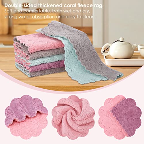 Rachan 11Pack Kitchen Dish Cloths, Reusable Dish Towels, Nonstick Oil Washable Fast Drying, Super Absorbent Coral Velvet Cleaning Cloths for Mom from Daughter Son(Green-grey10 x 6") - Image 3