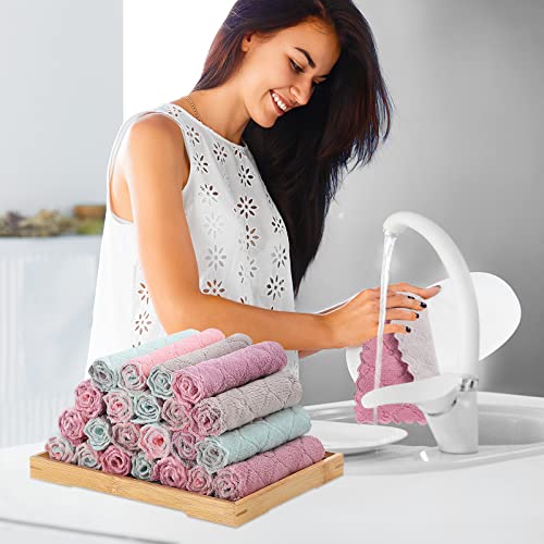 Rachan 11Pack Kitchen Dish Cloths, Reusable Dish Towels, Nonstick Oil Washable Fast Drying, Super Absorbent Coral Velvet Cleaning Cloths for Mom from Daughter Son(Green-grey10 x 6") - Image 4