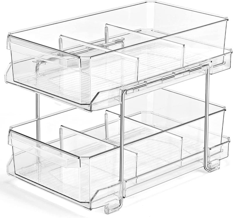 ROUNY 2-Tier Under Cabinet Organizer with Dividers, Clear Bathroom Cabinet Organizers and Storage,Storage Pull Out Cabinet for Bathroom Storage Organizer, Kitchen Organizer,Medicine Cabinet Organizer - Image 1