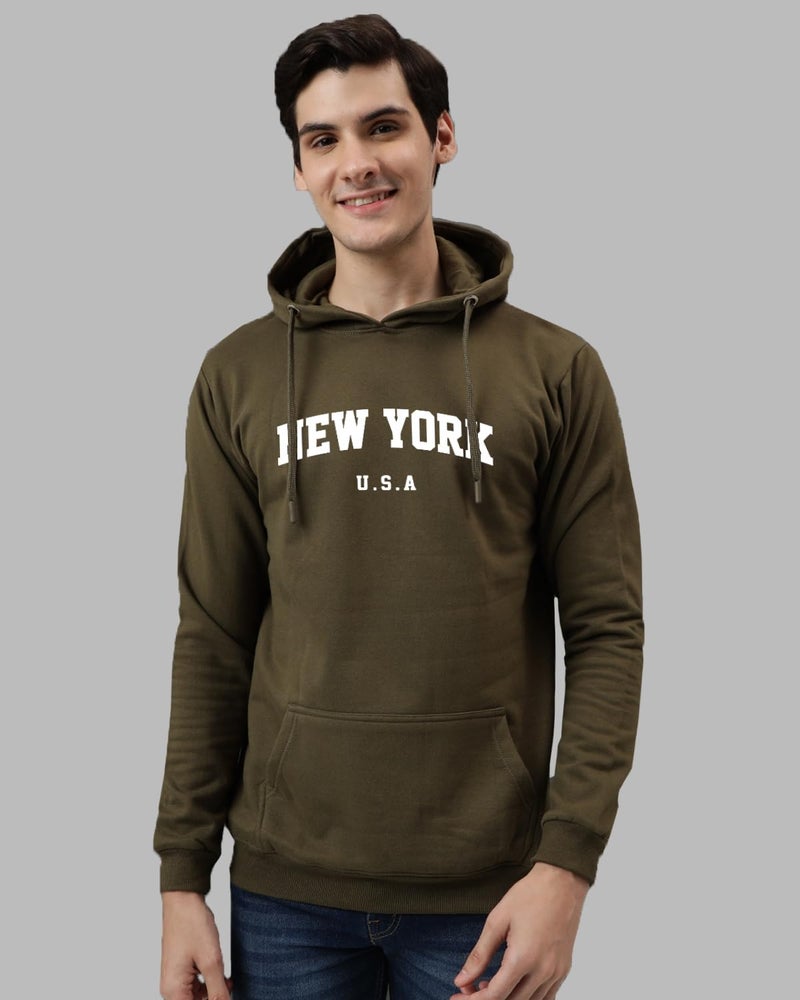ADRO Men's Cotton Blend Neck Hooded Sweatshirt (H24-NEW-OL_Olive - Image 3