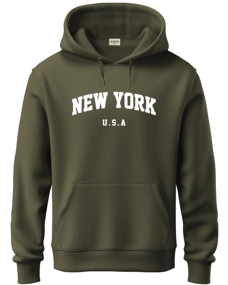 ADRO Men's Cotton Blend Neck Hooded Sweatshirt (H24-NEW-OL_Olive - Image 1