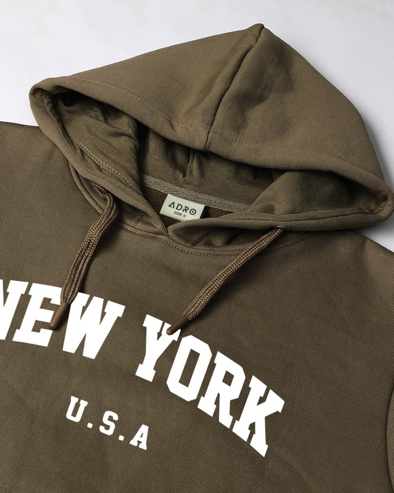 ADRO Men's Cotton Blend Neck Hooded Sweatshirt (H24-NEW-OL_Olive - Image 5