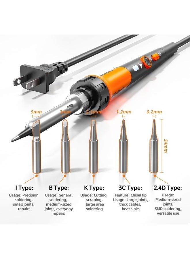 Soldering Iron Premium Kit, 60W Soldering Gun with Ceramic Heater, 12-in-1 Soldering Tool, Adjustable Temperature 200 to 450°C, Includes Soldering Iron Tip, Solder Wire, Pump and Paste - Image 4