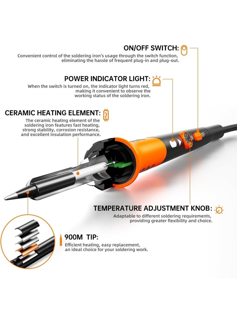 Soldering Iron Premium Kit, 60W Soldering Gun with Ceramic Heater, 12-in-1 Soldering Tool, Adjustable Temperature 200 to 450°C, Includes Soldering Iron Tip, Solder Wire, Pump and Paste - Image 5