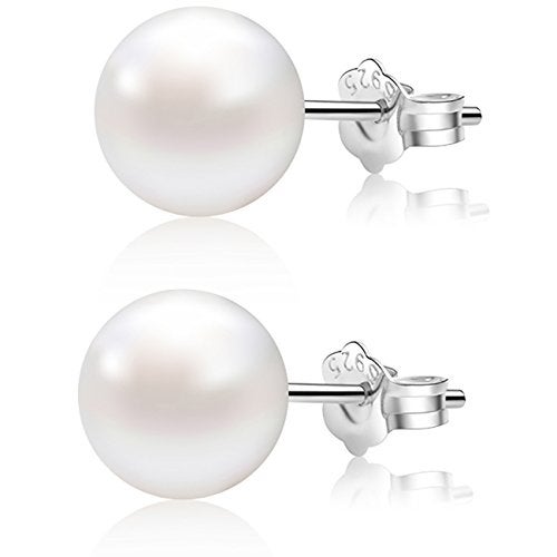 ALYC Pearl Earrings 7mm Freshwater Cultured Pearl White Button Stud Earrings with 925 Sterling Silver for Women(7.5-8.0mm) - Image 1