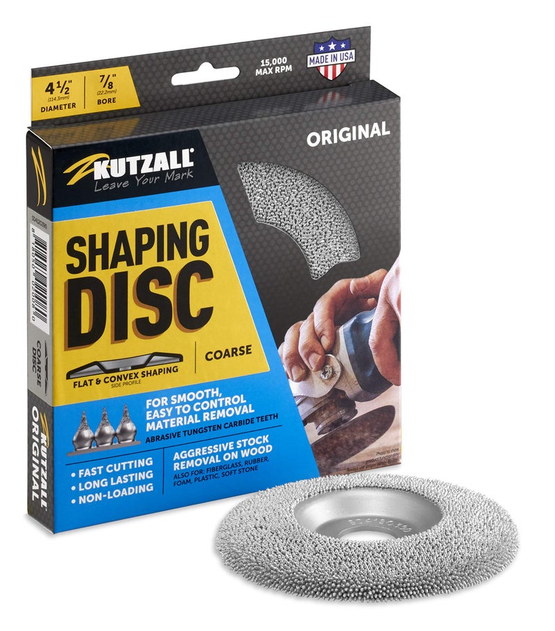 Kutzall Original Shaping Disc - Coarse, 4-1⁄2" (114.3mm) Diameter x 7⁄8" (22.2mm) Bore - Woodworking Angle Grinder Attachment for DeWalt, Bosch, Milwaukee. Abrasive Tungsten Carbide, SD412O390 - Image 1