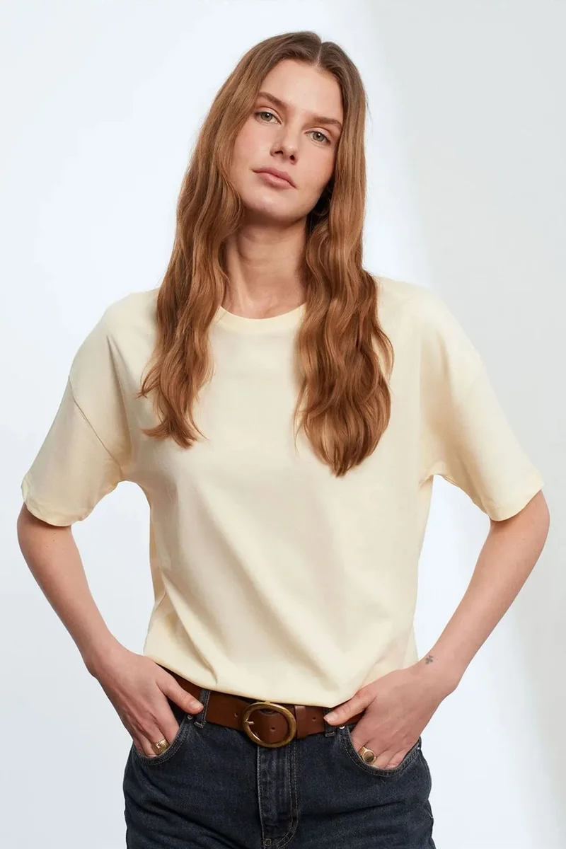 Dilvin Cream Natural DILVIN Women's Cotton Crew Neck T-Shirt for Women | Best Price UAE