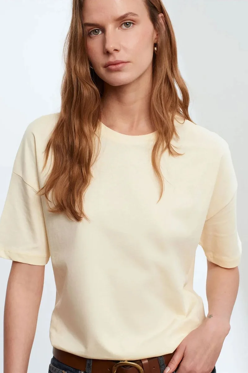 Dilvin Cream Natural DILVIN Women's Cotton Crew Neck T-Shirt for Women | Best Price UAE
