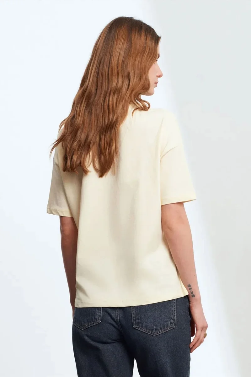 Dilvin Cream Natural DILVIN Women's Cotton Crew Neck T-Shirt for Women | Best Price UAE