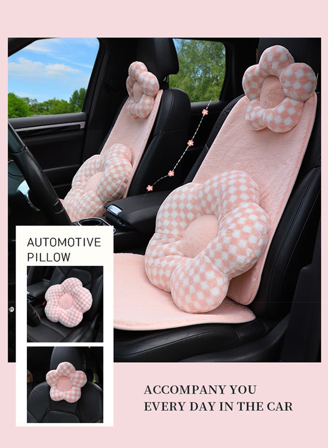 Car Waist Back Rest Throw Pillow Fashion Cute Flower Pink Plaid Print Headrest Neck Protection Soft Comfortable Pillow（2 PCS） - Image 1