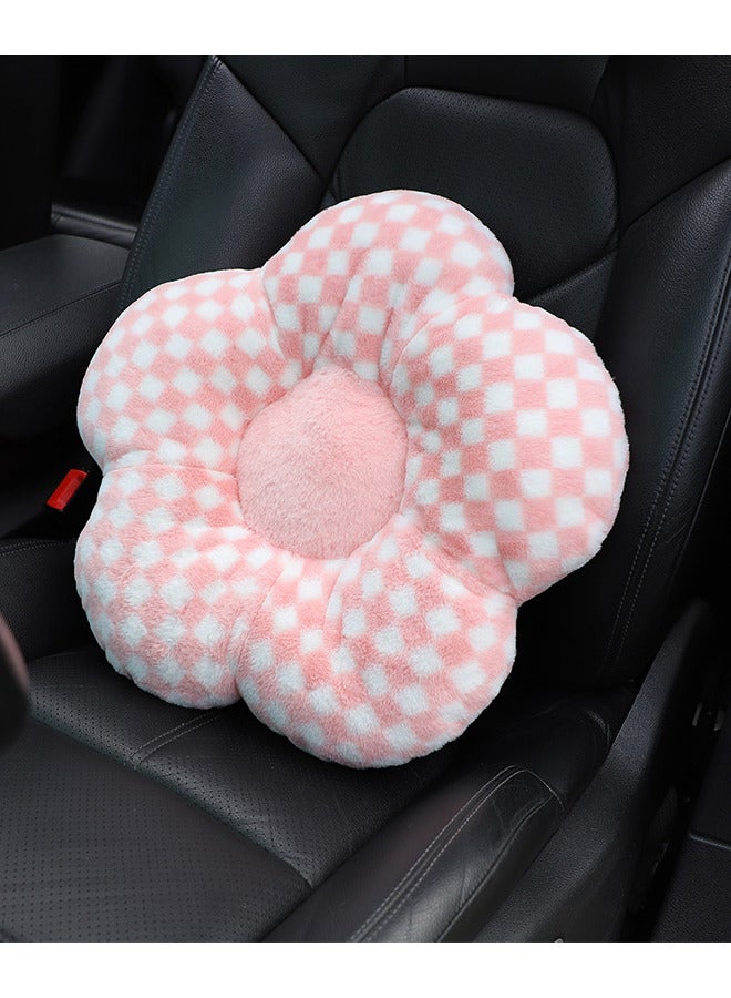 Car Waist Back Rest Throw Pillow Fashion Cute Flower Pink Plaid Print Headrest Neck Protection Soft Comfortable Pillow（2 PCS） - Image 5